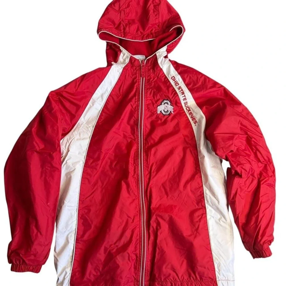 Vintage‎ Ohio State Buckeyes Red Hooded Windbreaker Jacket Youth XL 16/18